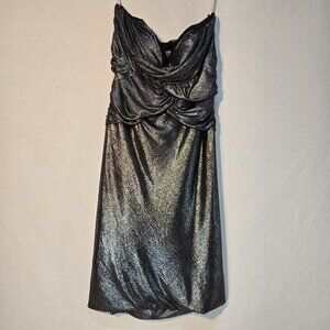 MILANO Silver Metallic Strapless Ruched Ruffled Mini Dress Size XXXL New NO Tag!